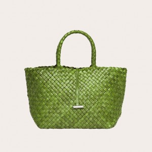 Little Liffner Midi Leather Basket Tote Dam Gröna | JASWHT-857