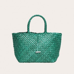 Little Liffner Midi Leather Basket Tote Dam Turkos | WCGEPH-389