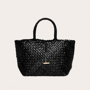 Little Liffner Midi Leather Basket Tote Dam Svarta | ZEWDOF-581