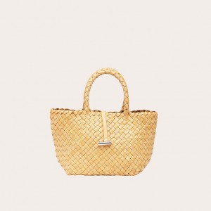 Little Liffner Mini Leather Basket Tote Dam Beige | JUBMPT-312