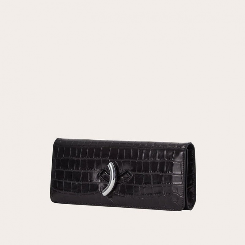 Little Liffner Maccheroni Croc Embossed Clutch Dam Svarta | QOMKYX-986