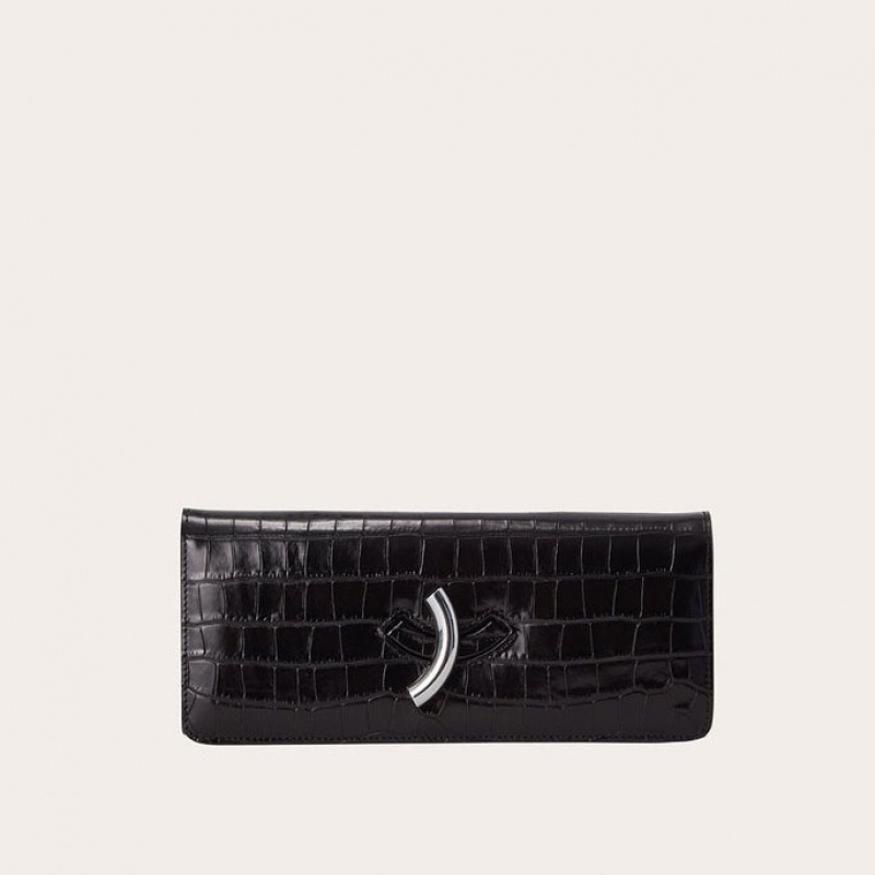 Little Liffner Maccheroni Croc Embossed Clutch Dam Svarta | QOMKYX-986