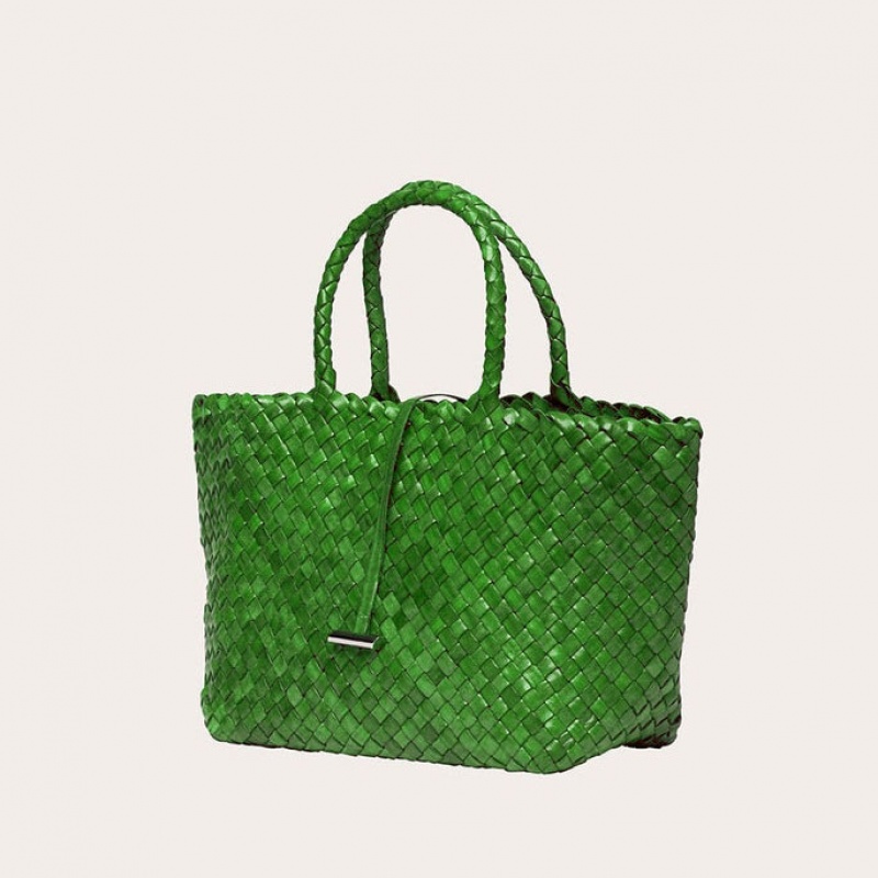 Little Liffner Midi Leather Basket Tote Dam Gröna | PGEIDV-985