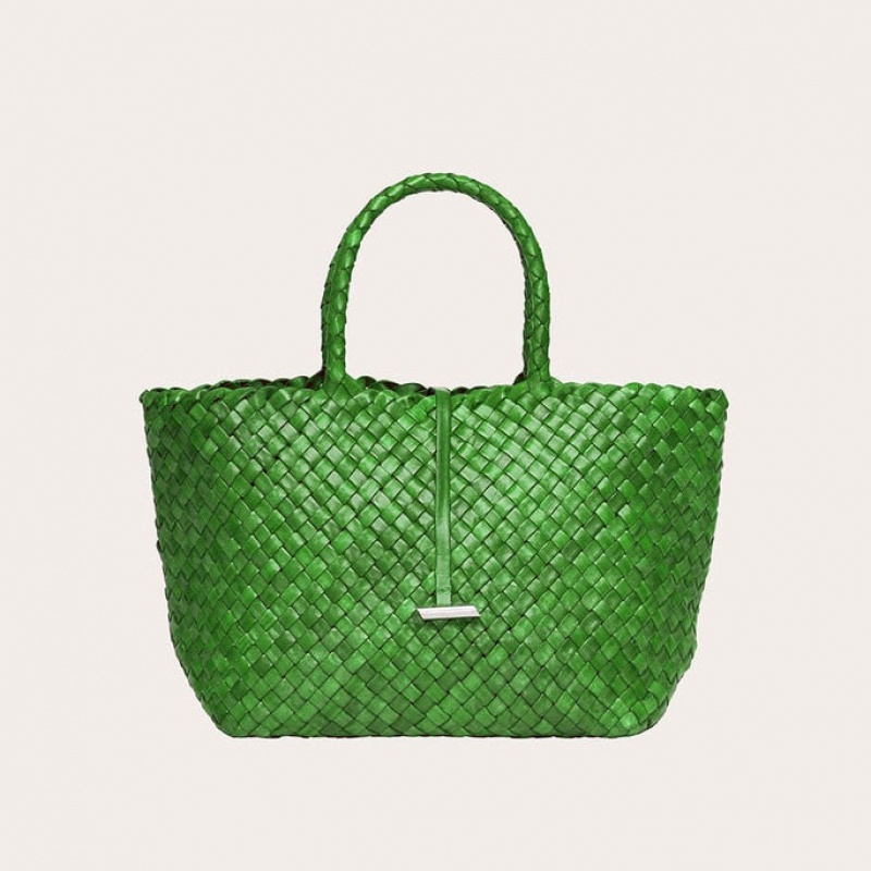 Little Liffner Midi Leather Basket Tote Dam Gröna | PGEIDV-985