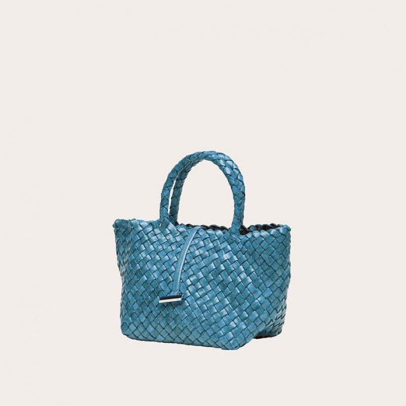 Little Liffner Mini Leather Basket Tote Dam Blå | ZWNTFB-780