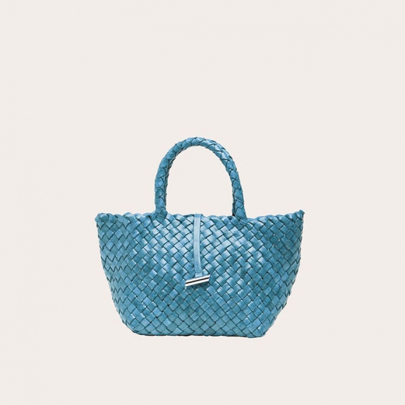 Little Liffner Mini Leather Basket Tote Dam Blå | ZWNTFB-780