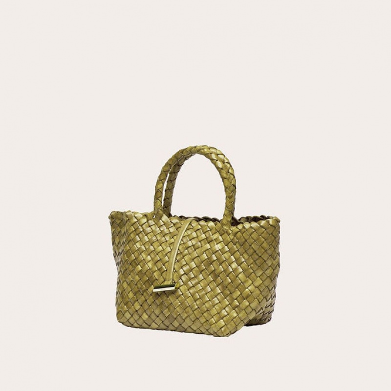 Little Liffner Mini Leather Basket Tote Dam Olivgröna | SFLNTP-610