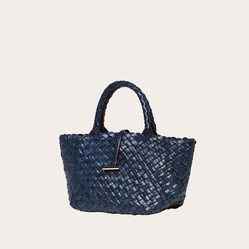 Little Liffner Mini Leather Basket Tote Dam Marinblå | SUIZWK-817