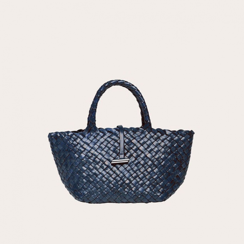 Little Liffner Mini Leather Basket Tote Dam Marinblå | SUIZWK-817