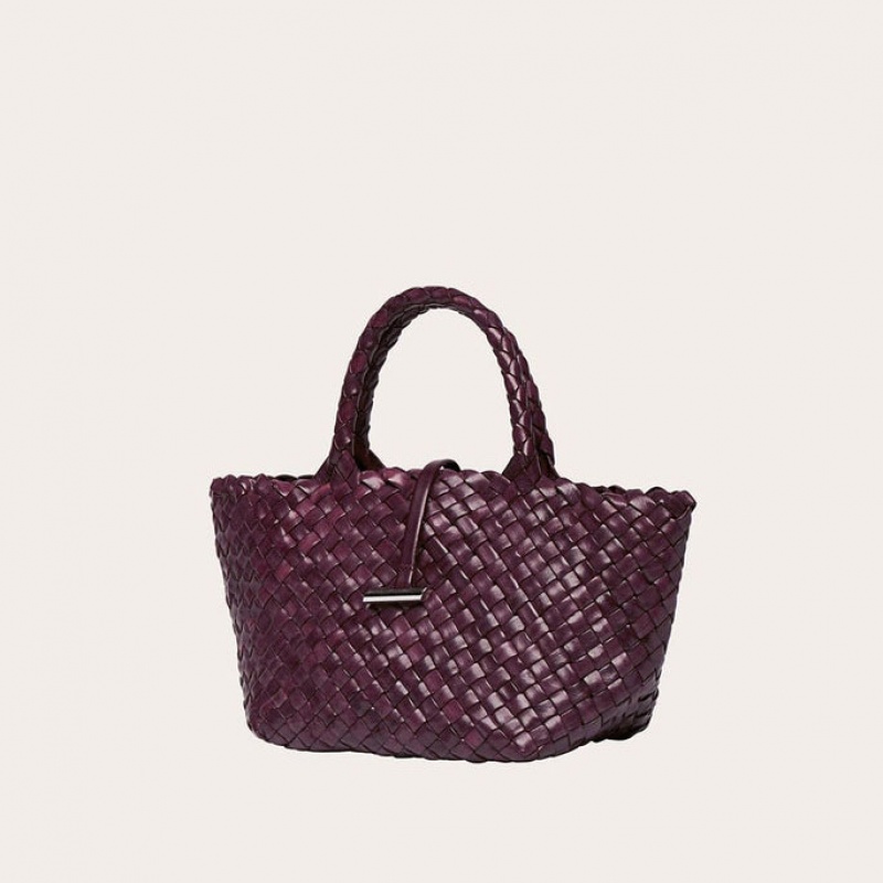 Little Liffner Mini Leather Basket Tote Dam Vinröda | WZEVFY-508