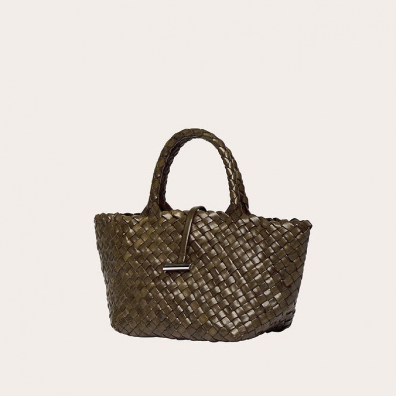 Little Liffner Mini Leather Basket Tote Dam Olivgröna | ZREPQF-034