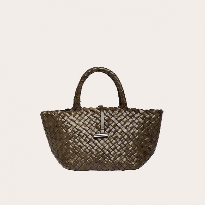 Little Liffner Mini Leather Basket Tote Dam Olivgröna | ZREPQF-034