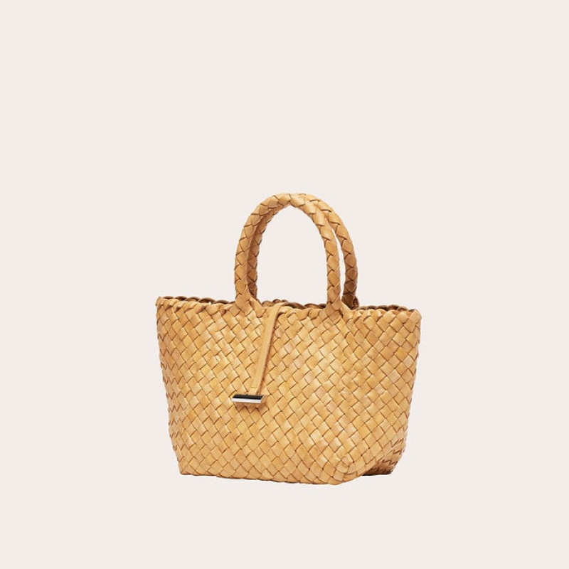 Little Liffner Mini Leather Basket Tote Dam Beige | JUBMPT-312