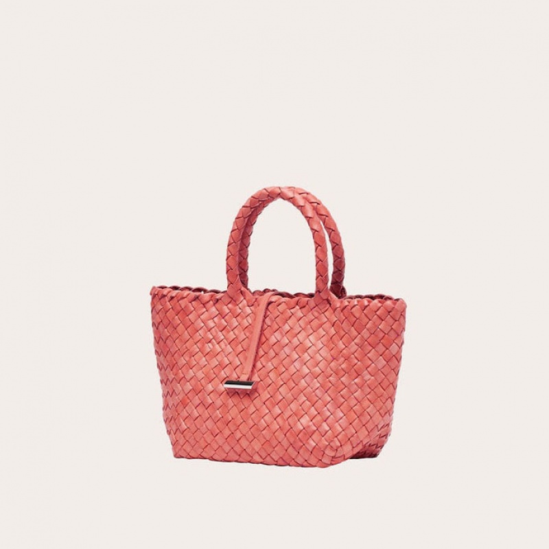 Little Liffner Mini Leather Basket Tote Dam Orange | SYOUWN-016